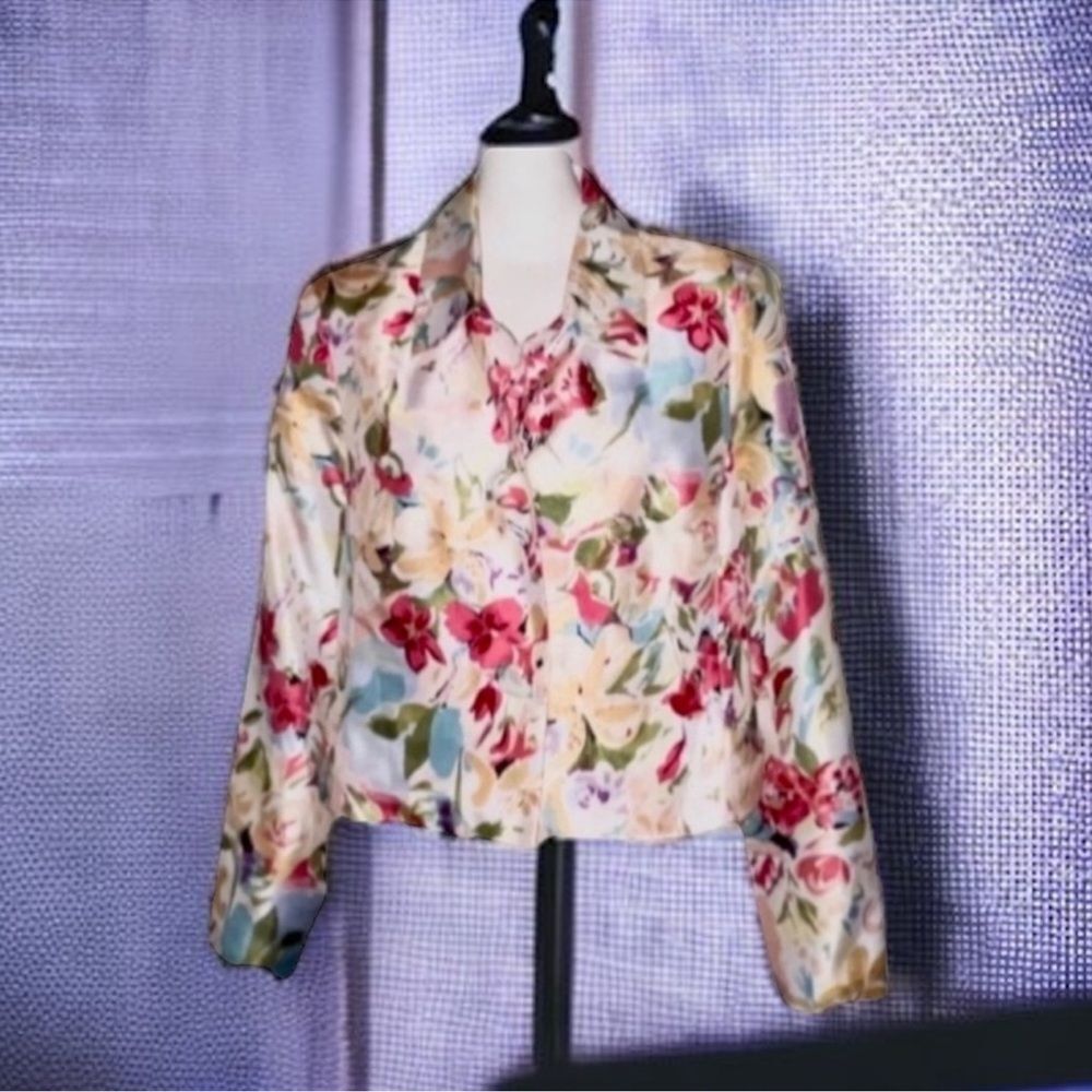 Dress Barn NWT Blazer Vintage Y2K Jacket Vibrant Floral Print Cropped Women’s M - Picture 5 of 16